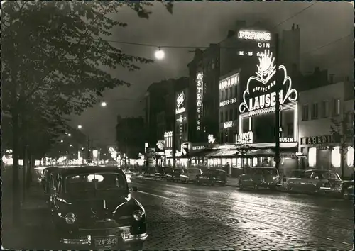 Ansichtskarte St. Pauli-Hamburg Reeperbahn, Autos bei Nacht Leuchtreklame 1959