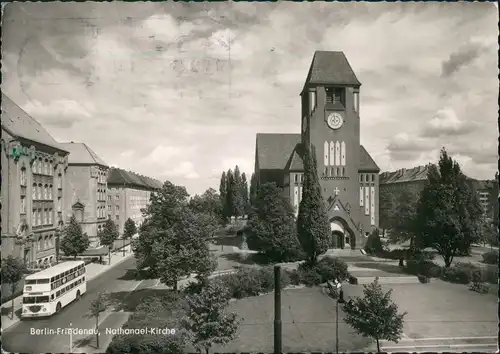 Ansichtskarte Friedenau-Berlin Straße Bus Nathanael-Kirche 1969