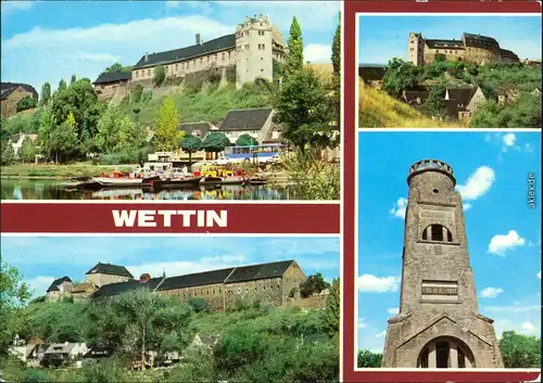 Wettin (Saale)-Wettin-Löbejün Unterburg mit Saale und Fähre, Oberburg, 1979