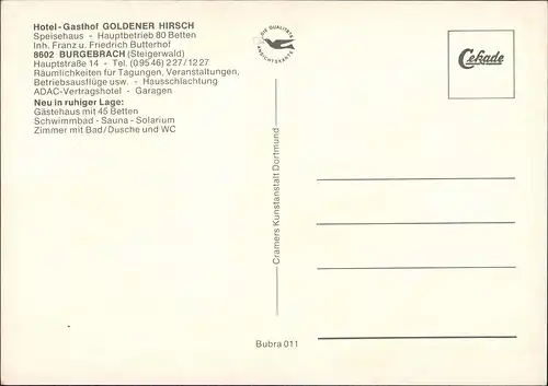 Ansichtskarte Burgebrach Hotel goldener Hirsch 1981