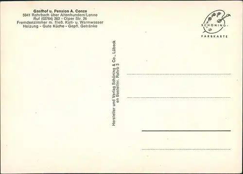 Ansichtskarte Rahrbach-Kirchhundem Gasthof u. Pension A. Conze 1978