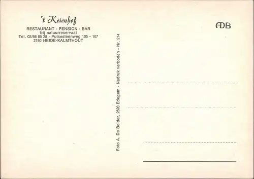 Postkaart Kalmthout 't Keienhof RESTAURANT - PENSION - BAR 1968