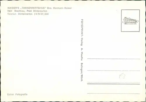 Ansichtskarte Breitnau KAISER'S TANNENWIRTSHUS Bes. Hermann Kaiser 1960