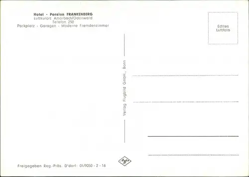 Ansichtskarte Amorbach Luftaufnahme Hotel Pension FRANKENBERG 1960