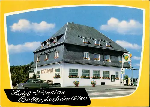 Losheim Hotel Pension Balter mit BP Tankstelle, Losheim Eifel 1972
