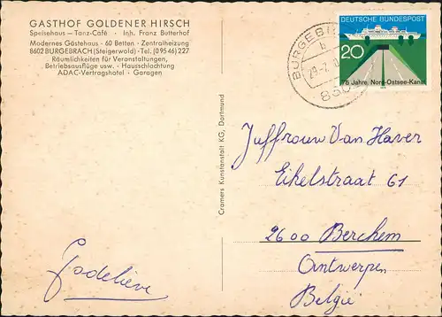 Burgebrach Gasthof GOLDENER HIRSCH, Außen & Innen, Speisehaus Tanz-Café 1970