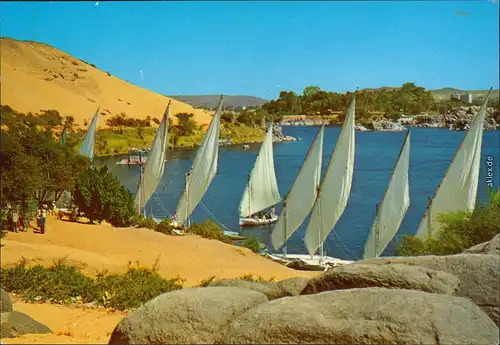 Assuan Eswan أسوان Blick zum Nil mit vielen Segelbooten 1995