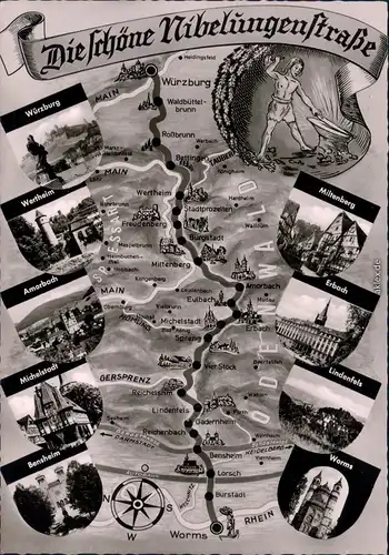  Nibelungenstraße - viele Städte an der Ferienstraße durch den Odenwald 1959