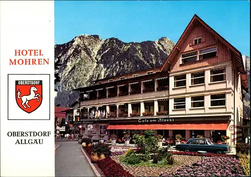 Oberstdorf (Allgäu) Auto Mercedes vor Hotel Mohren Eigent. A. Wilburger 1975