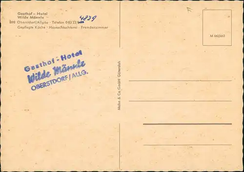 Oberstdorf (Allgäu) Gasthof Hotel Wilde Männle Außen-/Innenansicht 1960