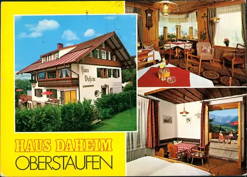 Ansichtskarte Oberstaufen Haus Daheim Freibadweg Innen-/Außenansichten 1970