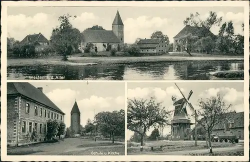 Ansichtskarte Westen Aller-Dörverden Stadtpartie, Schule, Windmühle 1959