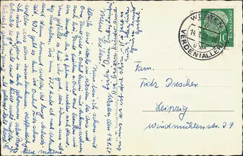 Ansichtskarte Westen Aller-Dörverden Stadtpartie, Schule, Windmühle 1959