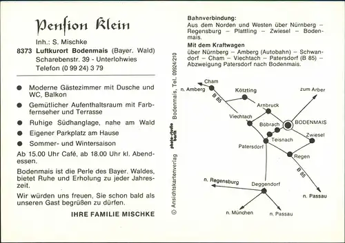 Bodenmais Pension Klein Inh.: S. Mischke, Reklame-Karte 1970