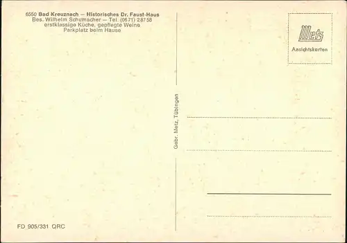 Bad Kreuznach Historisches Dr. Faust-Haus, Gastwirtschaft Innen & Außen 1965