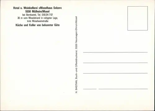 Mülheim an der Mosel Hotel u. Weinkellerei Moselhaus Selzer 1980