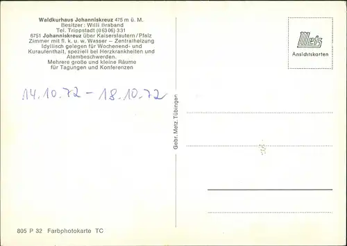 Johanniskreuz-Trippstadt Waldkurhaus Johanniskreuz Bes. Willi Braband 1970