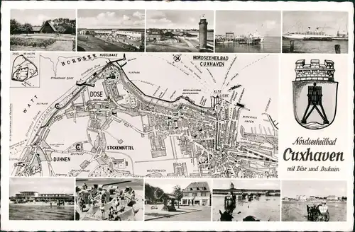 Ansichtskarte Cuxhaven MB Leuchtturm, Häuser, Stadtplan 1969