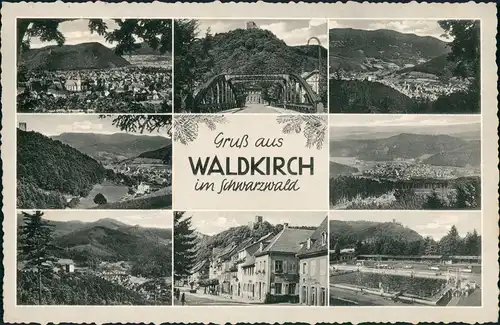Waldkirch (Schwarzwald Breisgau) MB: Brücke, Schwimmbad, Stadt 1955