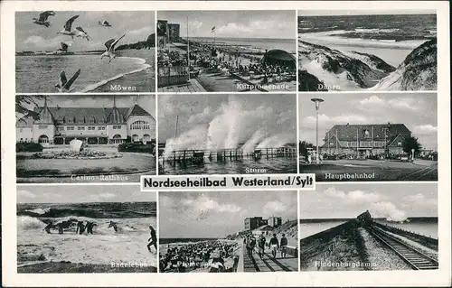 Ansichtskarte Westerland-Gemeinde Sylt MB Strand, Bahnhof, Casino 1957