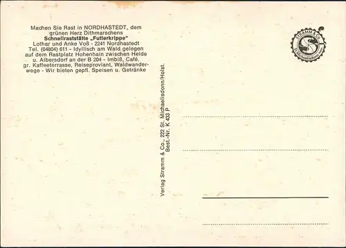 Nordhastedt Schnellraststätte Futterkrippe Inh. Voß, Innen & Außen 1970