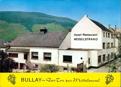 Bullay Reklame-/Werbekarte Hotel Restaurant Moselstrand 1975