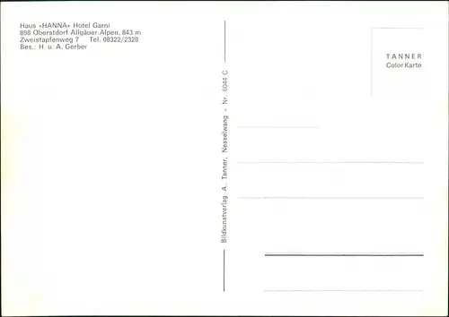 Ansichtskarte Oberstdorf (Allgäu) Haus HANNA Hotel Garni Zweistapfenweg 1970