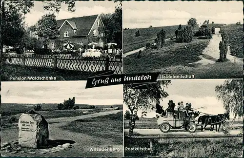 Ansichtskarte Undeloh Heide, Pension Waldschänke, Postkutsche 1956