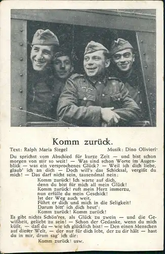 Ansichtskarte  Komm zurück 2. WK Soldaten im Zug 1939