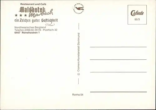 Ansichtskarte Ronshausen Restaurant und Café Waldhotes Marbach 1985