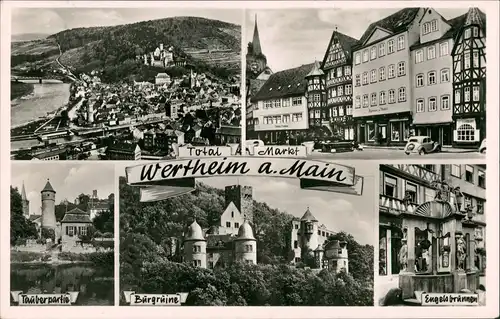 Ansichtskarte Wertheim Totale, Marktplatz, Engelsbrunnen 1956