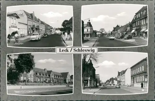 Ansichtskarte Leck (Nordfriesland) 4 Bild Hauptstraße, Schule 1969