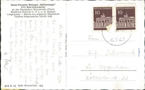 Ansichtskarte Gleisweiler-Edenkoben MB: Weingut Schönsiegel 1967