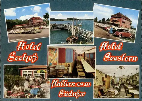 Haltern am See Hotel Seehof Mehrbild-AK ua. VW Käfer Cabrio, Anlegestelle uvm. 1963
