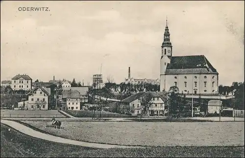 Ansichtskarte Oderwitz Straße, Kirche - Fabrikanlagen 1917