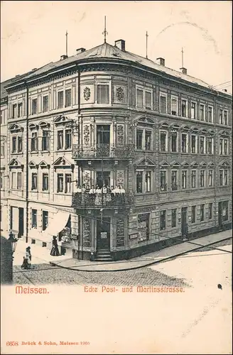 Ansichtskarte Meißen Martinstrasse Ecke Poststraße 1905