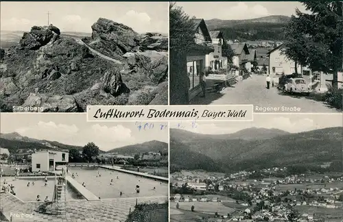 Ansichtskarte Bodenmais Regener Straße VW Käfer, Schwimmbad 1968