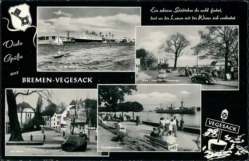 Ansichtskarte Vegesack-Bremen VW Käfer Beetle, Fähre, Hafen, Straße 1964