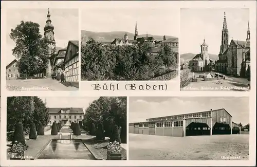 Ansichtskarte Bühl (Baden) MB: Kirche, Straße, Obstmarkt 1958