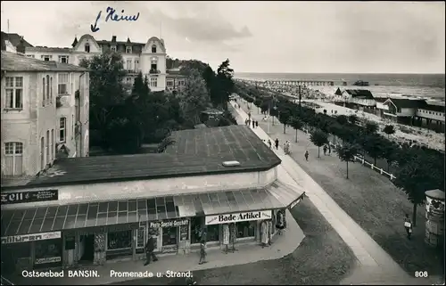 Ansichtskarte Bansin-Heringsdorf Usedom Promenade, Kiosk Geschäfte 1931