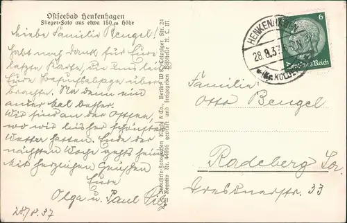 Postcard Henkenhagen Ustronie Morskie Luftbild - Straße b Kolberg Pommern 1937