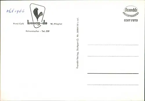 Ansichtskarte Hohenstaufen-Göppingen Hotel-Cafe honey-do 1968