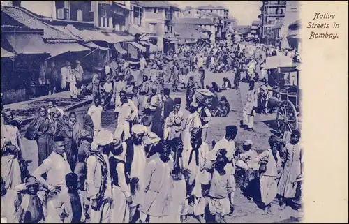 Postcard Mumbai (Bombay) Native Street 1920