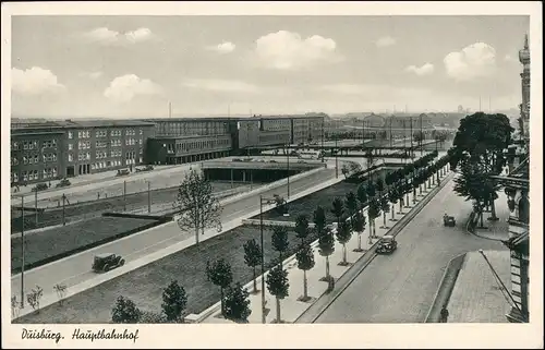 Ansichtskarte Duisburg Hauptbahnhof - Straße 1950