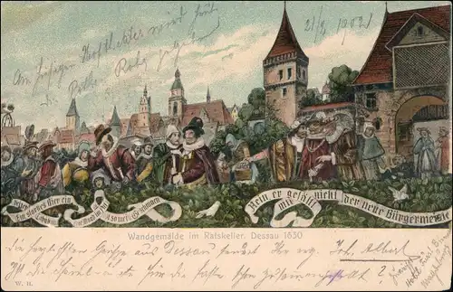 Ansichtskarte Dessau-Dessau-Roßlau Wandgemälde im Ratskeller 1630 1902