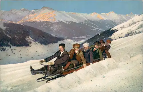 Ansichtskarte  Wintersport: Schlitten/Rodeln Männer Stimmungsbild 1911