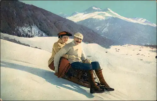 Ansichtskarte  Wintersport: Schlitten/Rodeln Mann Frau Stimmungsbild 1911