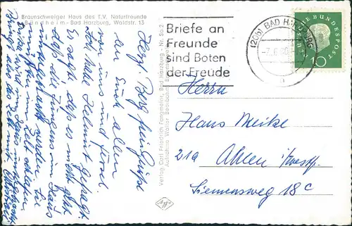 Ansichtskarte Bad Harzburg Bündheim Braunschweiger Naturfreundehaus 1960