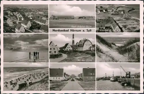 Hörnum (Sylt) Hörnem (Hørnum) MB: Luftbild, Hafen, Düne, Strandstraße 1958