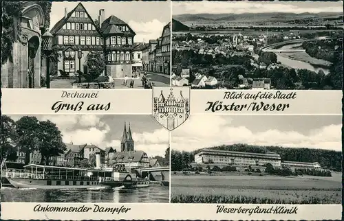 Ansichtskarte Höxter (Weser) Dechanei, Stadt, Klinik, Dampfer 1958